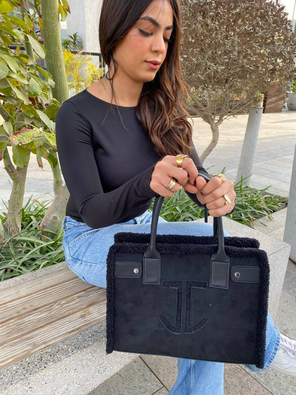 Black Fur JJ Bag