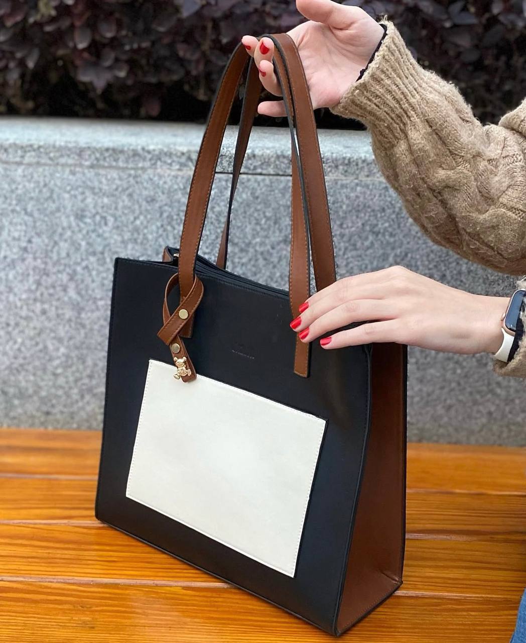 Mixed Colors Leather Tote Bag