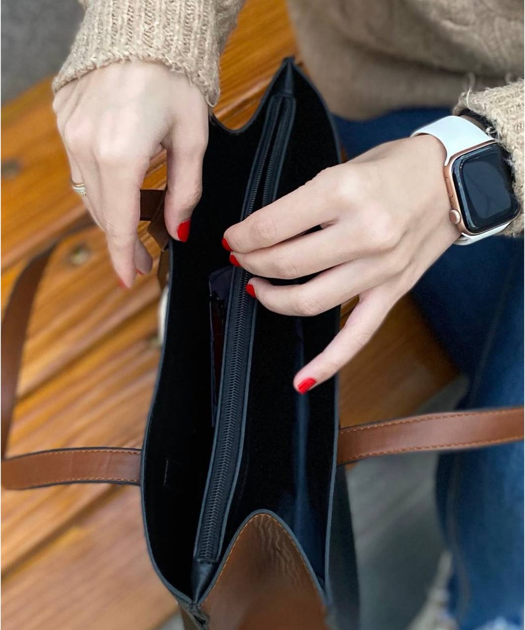 Mixed Colors Leather Tote Bag