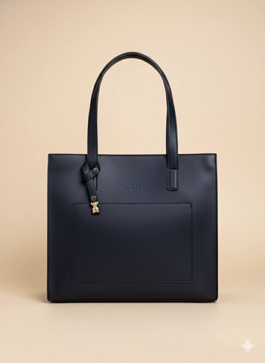 Navy Blue Leather Tote Bag